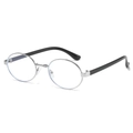 Retro oval sunglasses with silver metal frames and black temples for a slim face look - Regular / Standard Silver Frame with Clear Lenses