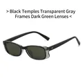 Occhiali da sole retrò con montatura grigia trasparente, bordo nero e lenti verde scuro - Cerchio Nero Montura Grigio Trasparente Lenti Verde Scuro