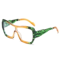 Übergroße quadratische Sonnenbrille mit grün-orangefarbenem Camouflage-Schildpatt-Rahmen - Gelb Grün Leoparden Rahmen Klare Gläser
