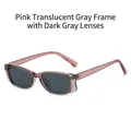 Retro Sonnenbrille mit kleinem Rahmen, rosa Rand, transparentem grauem Gestell und Gläsern - Rosa Innenring Trans Grauer Rahmen Schwarz Graue Linsen