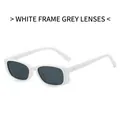 Retro-Sonnenbrille mit kleinem weißem Rechteck-Rahmen und dunkelgrauen Gläsern für Damen - Weißer Rahmen Dunkelgraue Gläser