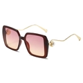 Damen Sonnenbrille eckig braun mit Verlaufsgläsern und perlenbesetzten Goldbügeln - Weinroter Rahmen Violett Rosa Gläser