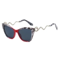Occhiali da sole cat-eye con montatura a serpente rosso e aste a serpente argento - Montatura Rossa Lenti Grigie