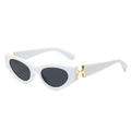 Retro cat-eye sunglasses in white finish with gold H-shaped metal temple hinge - Regular / White Frame Gray Lens