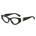 Classic black cat-eye glasses with golden metal H-shaped hardware and anti-blue light lens - Regular / Black Frame Clear Lenses