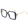 Mode Übergroße quadratische Sonnenbrille mit goldenen Wellenbügeln und Perlendetails - Schwarzer Rahmen Klare Gläser