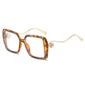 Quadratische Sonnenbrille in Schildpatt mit gewellten goldenen Bügeln und Perlen - Schildpatt-Rahmen Klare Linse