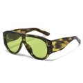 Retro oversized shield sunglasses with tortoise shell frame and green tinted lenses - Leopard Frame Green Lens
