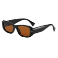 Retro rectangle black frame sunglasses with brown lenses and silver side accents - Black Frame Tea Lens