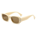 Retro rectangular thick frame sunglasses in cream beige resin with brown tinted lenses - Rice White Frame / Tea Lens