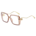 Quadratische Sonnenbrille in Helltee-Transparent mit goldenen Perlen-Bügeln - Champagner Rahmen Klare Gläser