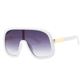 Lunettes de soleil oversize blanches avec verres dégradés violets et détails dorés - Monture Blanche Verre Gris