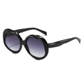 Ovale klobige schwarze Sonnenbrille mit lila Verlaufsgläsern im Vintage-Stil - Glänzend Schwarzer Rahmen Graue Gläser