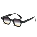 Klassische Retro Quadratische Übergroße Sonnenbrille mit schwarzem Rahmen und Farbverlauf - Schwarzer Rahmen Grau Gelb Farbverlauf Gläser
