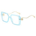 Modische Oversize-Sonnenbrille mit blauem Rahmen, goldenen Wellenbügeln und Perle - Blauer Rahmen Klare Gläser