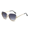 Mode cat-eye zonnebril met goudkleurig half montuur, paarse gradiënt glazen en parel inlay - Gouden Frame Gradiënt Grijze Lenzen