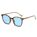Gafas de sol retro de carey con lentes azules y varillas con vetas de madera para moda - Montura de Leopardo Lente Azul