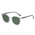 Gafas de sol ovaladas retro con montura transparente, lentes verdes y patillas de madera - Montura Transparente Lentes Verde Oscuro