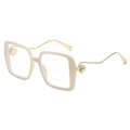 Modische Oversize-Quadrat-Sonnenbrille mit cremefarbenem Rahmen und goldener Bügel - Weißer Rahmen Klare Gläser