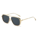 2025 vintage square punk sunglasses with gold metal frame and dark grey lenses - Gold Frame Grey Lens