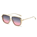 Retro square frame punk sunglasses with gold metal frame and gradient lenses for women - Gold Frame Gray Pink Lens