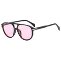 Occhiali da sole aviator neri classici con lenti rosa e design a doppio ponte - Montatura Nero Lucido / Lenti Rosa