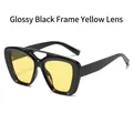 Gafas de sol 2025 de doble puente con montura negra brillante y cristales amarillos - Marco Negro Brillante Lente Amarilla