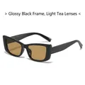 Gafas de sol rectangulares Y2K con montura negro brillante y lentes color té suave - Montura Negra Lente Té Claro