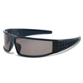 Blue wrap-around sports sunglasses with unique mesh woven hollow temple design - Blue Frame Light Brown Lenses