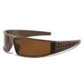 Fashionable brown headband sunglasses with unique braided hollow temples and wrap design - Tea Frame Tea Lens