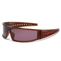 Brown tortoise shell headband sunglasses with purple lenses and woven hollow arms - Red Frame Red Lens