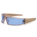 Occhiali da sole champagne con lenti blu e aste a trama intrecciata con vista a 45 gradi - Montatura Champagne Lenti Blu