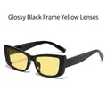 Gafas de sol Y2K rectangulares con montura negra brillante y lentes amarillas - Marco Negro Brillante Lente Amarilla