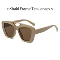 Fashionable oversized khaki double bridge sunglasses with brown lenses and UV400 protection - Khaki Frame Tea Lenses