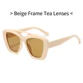 Fashionable oversized square beige sunglasses with double bridge and brown lenses - Beige Frame Tea Lens