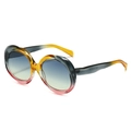 Lunettes de soleil ovales avec monture dégradée tricolore du gris au rose rouge - Monture Gris Jaune Verres Bleu Jaune