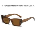 Y2K rectangular sunglasses featuring a transparent tea frame and tinted brown lenses - Transparent Tea Frame Tea Lens