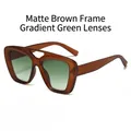 Double bridge sunglasses with frosted tea frame and gradient green lenses, UV400 protection - Frosted Tea Frame Gradient Green Lens