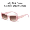 Y2K jelly pink rectangular sunglasses with gradient brown lenses for a retro chic look - Jelly Pink Frame Gradient Tea Lens
