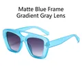 Oversized double bridge sunglasses in matte blue frame with gradient grey lenses - Frosted Blue Frame Gradient Grey Lens