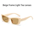 Retro beige frame sunglasses with light tea lenses in a y2k trendy square design - Beige Frame Light Tea Lens