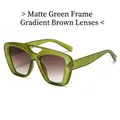 Matte green double-bridge sunglasses with oversized frame and gradient brown lenses - Frosted Green Frame Gradient Tea Lens