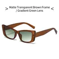 Y2K square sunglasses in matte tea brown frame and gradient green lenses for women - Matte Transparent Tea Frame Gradient Green Lens