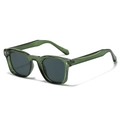 Retro square sunglasses with translucent dark green frame and silver rivet accents - Regular / Regular (Incl. 13% VAT) Transparent Green Frame Grey Lenses