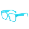 Oversized square fashion sunglasses in bright cyan blue with thick retro frames - Blue Frame Transparent Lens