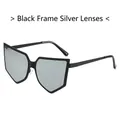 Fashion oversized geometric sunglasses with black frames and silver mirrored lenses - Regular / Black Frame Silver Mirrored Lens