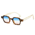 Square tortoiseshell sunglasses with gradient lenses and clear yellow temple arms - Leopard Frame Blue-Pink Gradient Lens