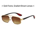 Golden double-bridge polygon sunglasses with gradient tea lenses and black temples - Gold Frame Gradient Tea Lens