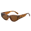 Lunettes de soleil œil de chat léopard avec perles blanches et verres ambrés - Standard / Monture Léopard Verres Marron