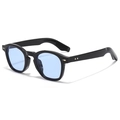 Retro black square sunglasses with light blue lenses and gold arrow rivet details - Black Frame Blue Lens